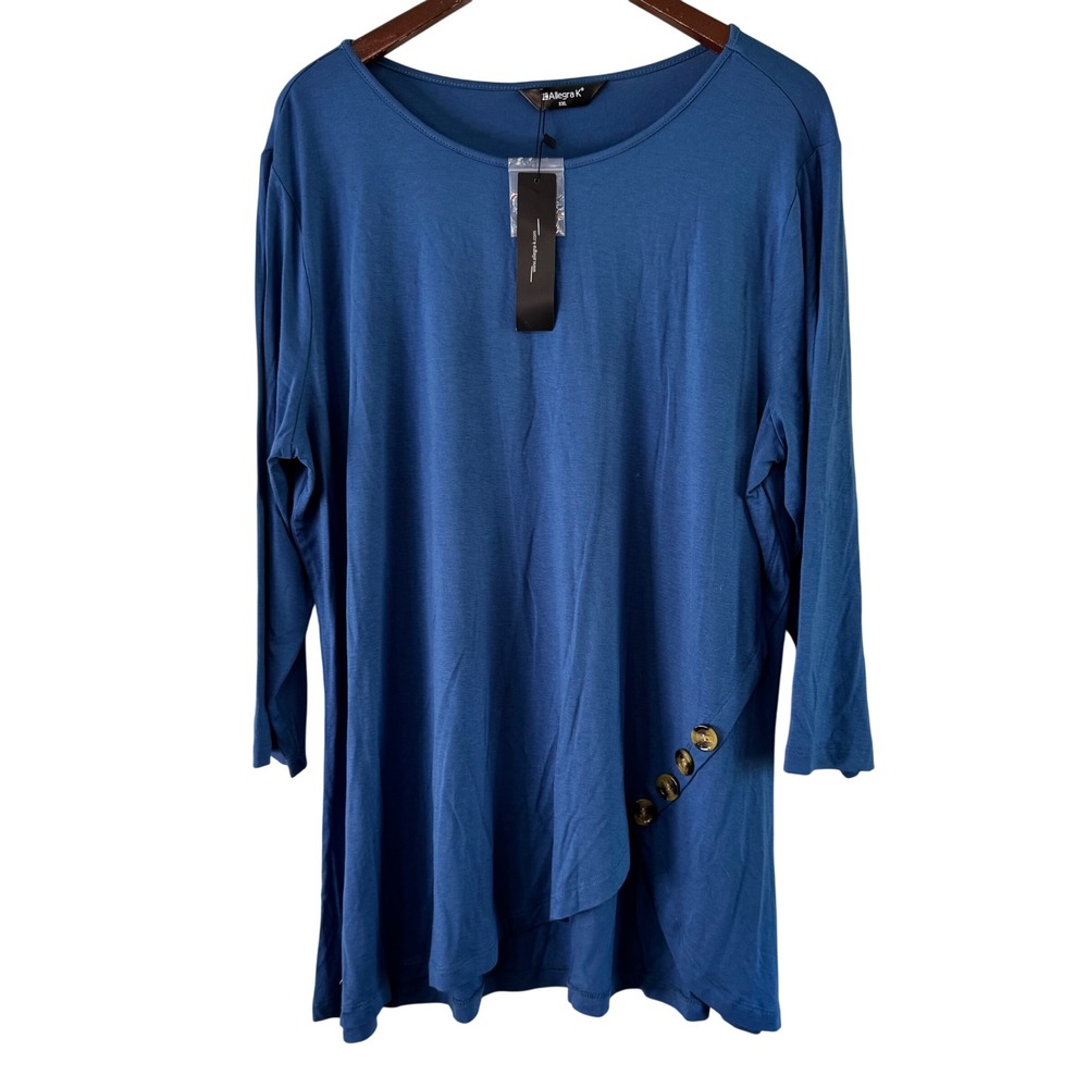 Allegra K Tunic Top Button Accent Long Sleeve‎ Casual Blouse XXL